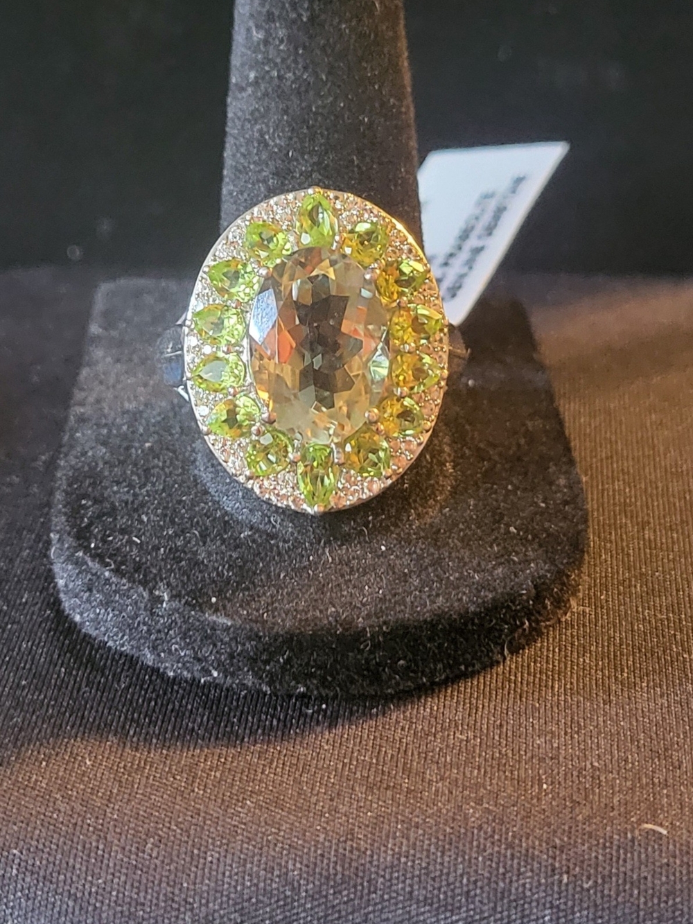 Green PRASEOLITE Moissanite Halo Ring - Women's Cocktail Ring Size 10